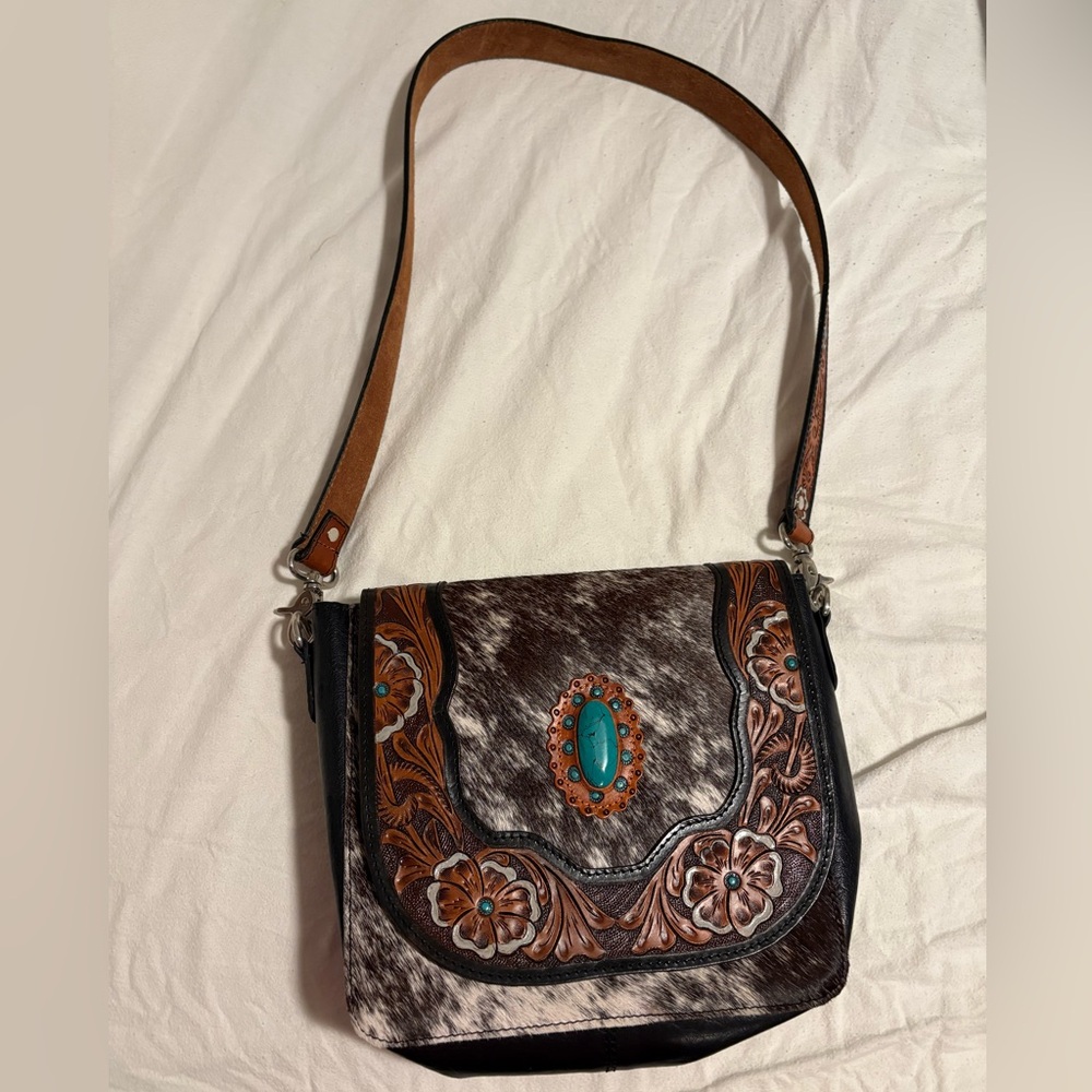 Brown and Black Leather Shoulder Bag